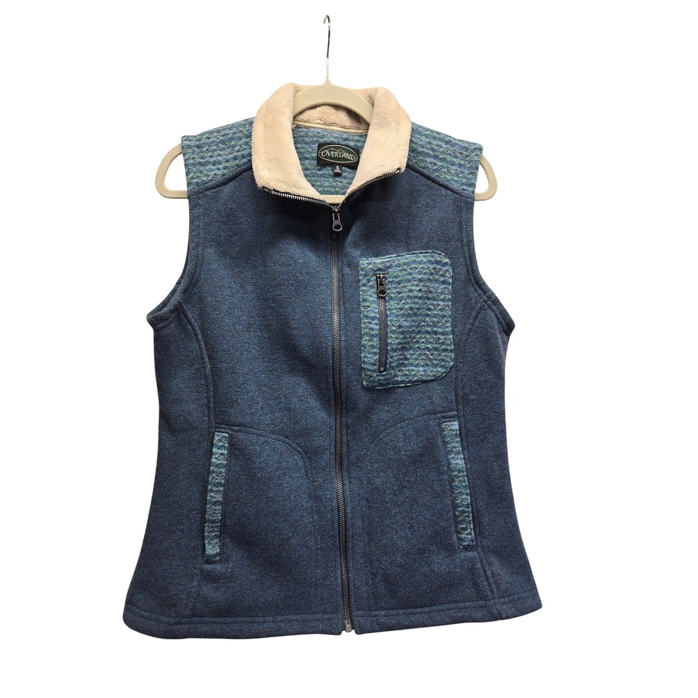 Overland Jenny Fleece Vest Blue Italian Wool Blend Faux Fur Sweater Vest Small